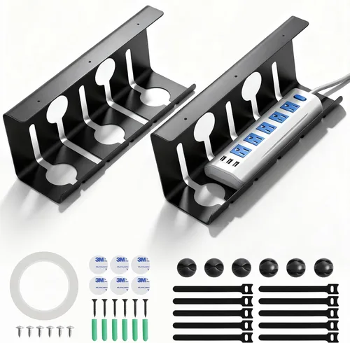 Miniatura 10 de Bandeja de organización de cables debajo del escritorio, 16.5 pulgadas de largo x 4.7 pulgadas de ancho x 4.3 pulgadas de alto, paquete de 2