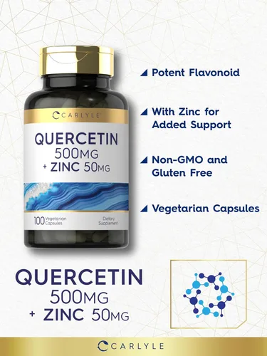 Miniatura 4 de Carlyle Cápsulas de quercetina de 500 mg con 50 mg de zinc 100 unidades Suplemento sin OMG y sin gluten