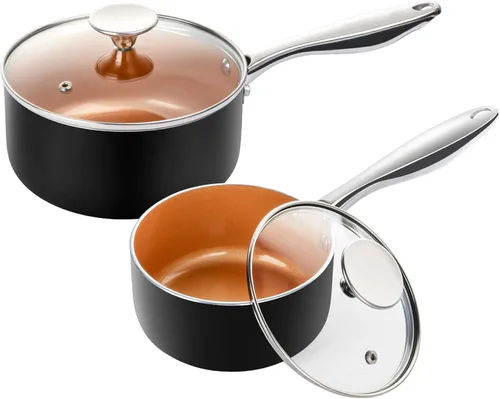 MICHELANGELO Juego de sartenes antiadherentes de 1 cuarto y 2 cuartos de cobre con tapa, olla pequeña con tapa, juego de sartenes antiadherentes de