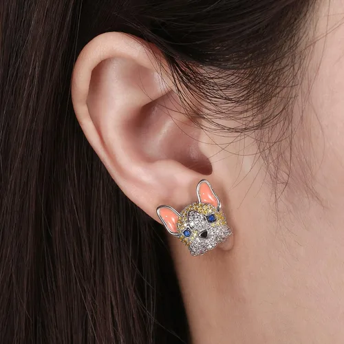 Miniatura 3 de Frenchie Dog Earrings for Women and Girls by Ginger Lyne, CZ French Bulldog or Boston Terrier Stud Earring Cubic Zirconia