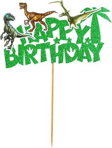 Miniatura 3 de Gyufise Decoración de pastel de dinosaurio con purpurina para decoración de pastel de dinosaurio para baby shower, niños y niñas, decoración