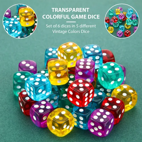 Miniatura 5 de TecUnite Juego de 30 dados de 6 caras de 0.551 in a granel de 6 caras para juegos de mesa, aprendizaje de matemáticas, aula