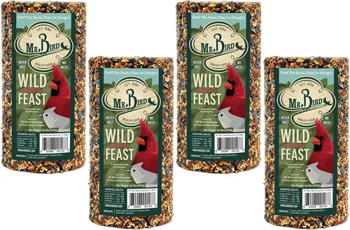 Mr. Bird - Paquete de 4 cilindros Mr. Bird Wild Bird Feast 28 bueyes | Alimento para aves silvestres para aves al aire libre | Alimentación para