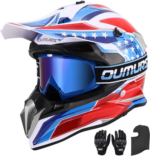 Miniatura 10 de OUMURS DOT Casco de Dirt Bike para Adultos con Gafas, Guantes y Máscara, Visera Solar Ajustable, Casco de Motocicleta ATV Todoterreno Motocross