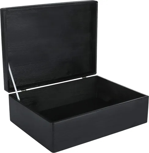 Creative Deco Caja de Almacenamiento de Madera Negra XL con Tapa con Bisagras | 15.8 x 11.8 x 5.5 pulgadas (+-0.5) | Caja de Regalo Almacenamiento