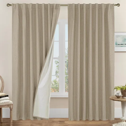 Miniatura 145 de LAMIT Cortinas de lino natural 100 % opacas para ventana, para dormitorio, 45 pulgadas, cortinas térmicas con textura de lino estilo granja