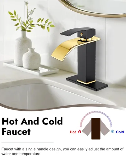 Miniatura 3 de Midanya Grifo de baño con caño de cascada, montaje en cubierta de un solo orificio o 3 orificios, grifo de fregadero de acero inoxidable 304