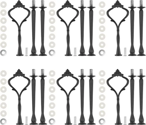 Miniatura 15 de Juego de 6 bandejas escalonadas para soporte de pastel, corona, soporte de 3 niveles para tartas, accesorios para bodas y fiestas, resina para Negro