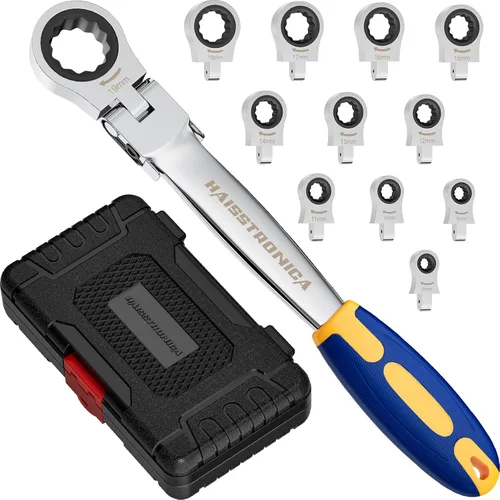 Miniatura 9 de haisstronica Juego de 13 llaves combinadas de trinquete de cabeza flexible con adaptador de 3/8 pulgadas, herramienta de llave de trinquete SAE