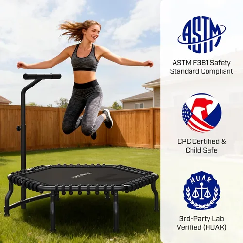 Miniatura 4 de ANCHEER Trampolín, trampolín de rebote de 50'' para adultos con barra, mini trampolín para interiores y exteriores, trampolín de fitness de 550LBS