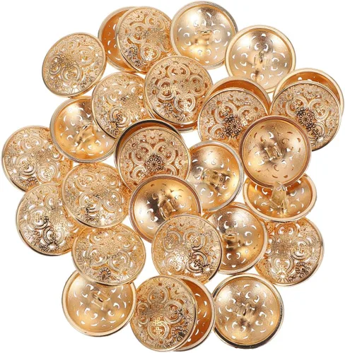 SUPVOX 30 botones de metal para costura: botón plano redondo de diseño hueco dorado de 0.906 in para chaquetas y suéteres, ideal para costura y