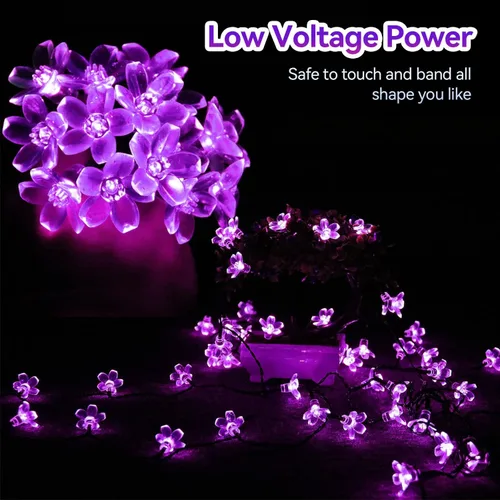 Miniatura 5 de ITICdecor - Tira de luces solares para exteriores con flores, impermeables, 50 luces LED, decoraciones de luces de hadas para árbol de Navidad