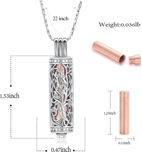 Miniatura 41 de Imrsanl Collar con colgante de urna de cremación con vial de cilindro hueco, urna de recuerdo, joyería de cremación, medallones conmemorativos