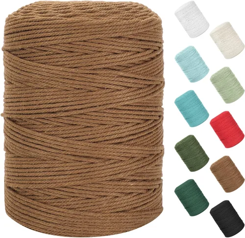 Miniatura 30 de Cordón de macramé de 0.079 in x 380 yardas (1140 pies), cuerda de algodón natural para colgar en la pared, ganchos de plantas, manualidades, Beige