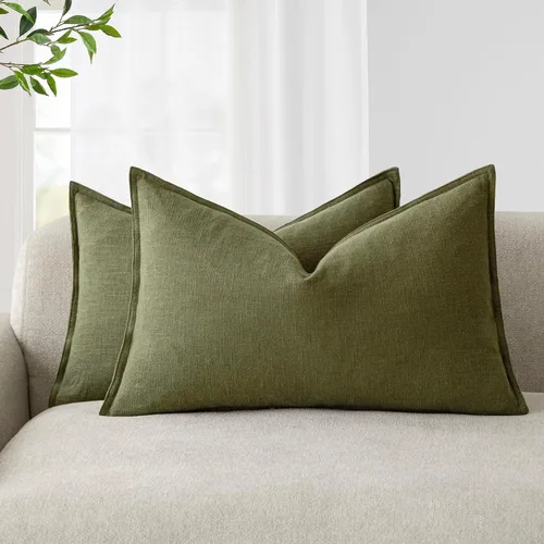 Miniatura 68 de Foindtower Paquete de 2 fundas de almohada decorativas de lino y liso, funda de cojín decorativa suave, estilo bohemio campestre para silla, sofá