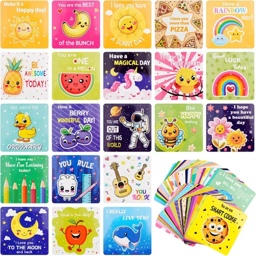 Miniatura 9 de Fantasyon Notas para la lonchera para niños, 60 unidades, lindas tarjetas de almuerzo inspiradoras, notas motivacionales para el almuerzo, regalos