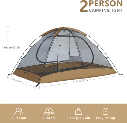 Miniatura 2 de BISINNA Tienda de campaña para 2 personas, ligera, impermeable, 3 estaciones, con poste de aluminio para montañismo al aire libre, senderismo, viajes