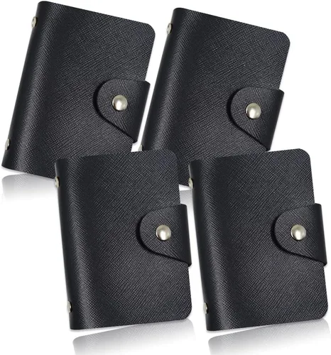Modixun 4 soportes para tarjetas de crédito, organizador de cuero para tarjetas de visita con 24 ranuras para tarjetas, protector de tarjetas de