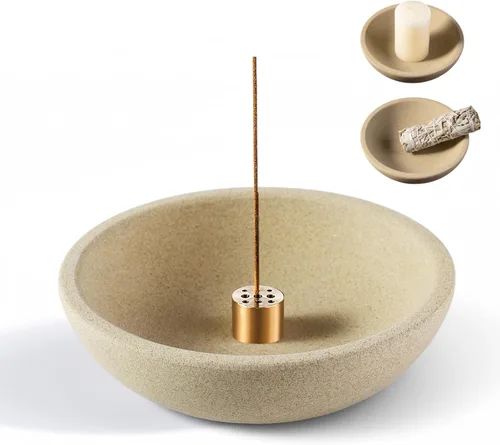 Miniatura 12 de Koville Soporte de incienso de mármol natural, soporte para varillas de incienso con 9 agujeros, quemador de incienso hecho a mano con recogedor