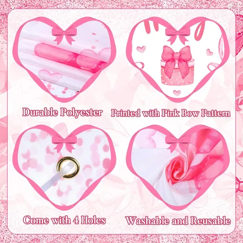 Miniatura 7 de Cartel de puerta de cumpleaños con lazo rosa para decoración de fiesta de cumpleaños con lazo rosa, cubierta de puerta de cumpleaños, pancarta
