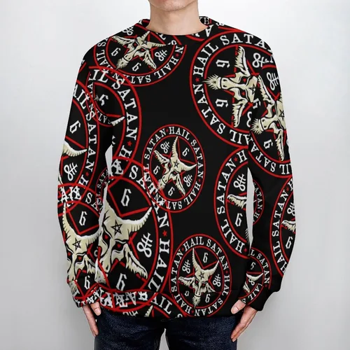 Miniatura 4 de Hail Satan Baphomet Goat Long Sleeve Sweatshirt Casual Crewneck Pullover Sweater Jumper Tops for Women Men