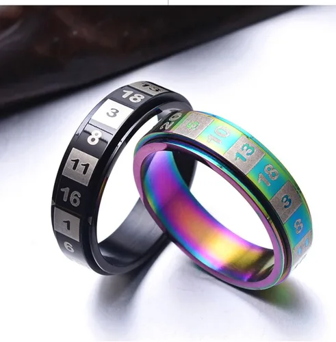 Miniatura 3 de Anillos para ansiedad para hombres, números giratorios de 0.236 pulgadas, anillo giratorio anti estrés, colorido/negro, tamaño 6-11