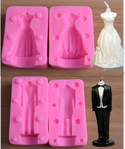 Miniatura 3 de 2 Uds 3D Novia y Novio Herramientas de Silicona para Hornear Fondant Molde de Chocolate Dulces Azúcar Artesanía Molde DIY Decoración de Pasteles