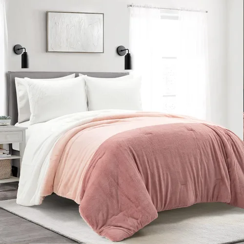 Lush Decor Juego de edredón para niños de 3 piezas de felpa suave y esponjosa para todas las estaciones, tamaño matrimonial/queen, rosa polvoriento,