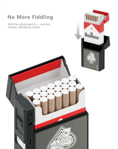 Miniatura 3 de Estuche de cigarrillos con encendedor tamaño King para hombres y mujeres, as de espadas