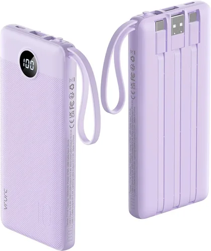 Miniatura 10 de VRURC Cargador de teléfono portátil, cargador portátil de viaje con 4 cables, 5 salidas 2 entradas banco de energía USB C delgado, cables integrados