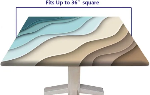 Miniatura 6 de Mantel cuadrado geométrico, ajustable, color turquesa, verde azulado degradado, con borde elástico, resistente a derrames y manchas, para mantel