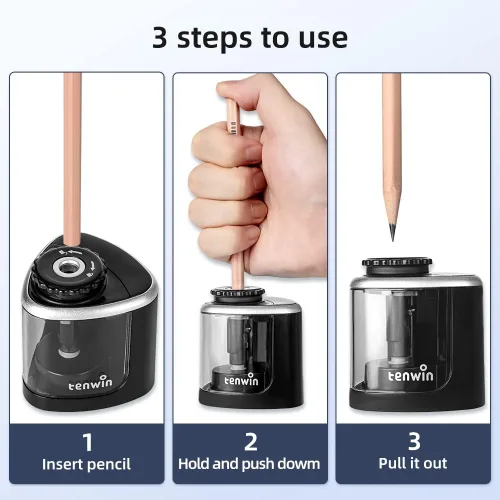 Miniatura 5 de tenwin Sacapuntas eléctrico funciona con pilas, afilado rápido, adecuado para lápices de colores n.º 2/dibujo/de colores (0.23-0.31 pulgadas)