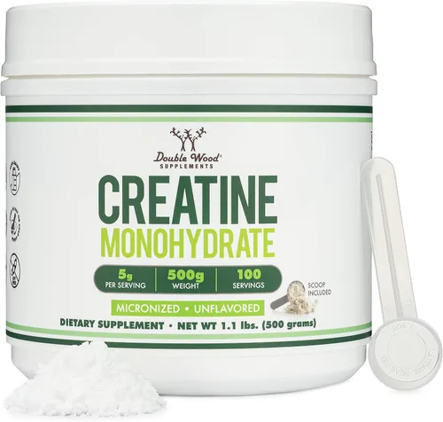 Polvo de Monohidrato de Creatina 1.1 libras (100 Porciones de 5 Gramos Cada Una) - Sin Rellenos, Apto para Veganos, Sin OMG, Sin Gluten por Double