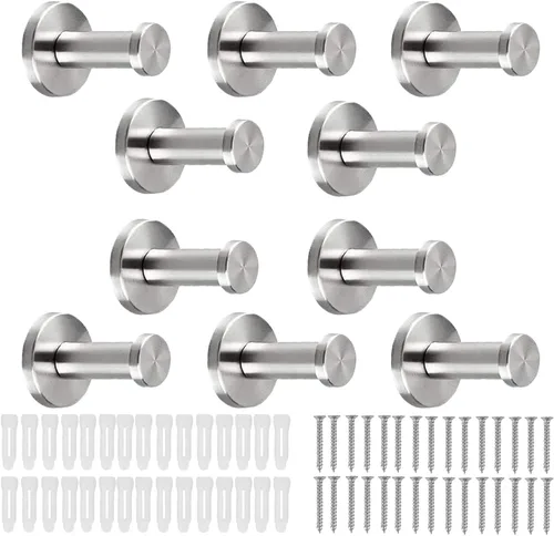 Miniatura 20 de Ganchos para toallas de baño, paquete de 6 ganchos redondos para abrigos, gancho resistente para bata montado en la pared, colgador de ropa Cromo