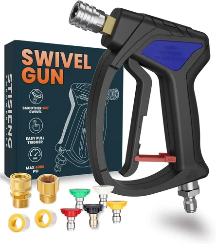 Pistola de lavado a presión corta con giro de 360°, kit de pistola de lavado de alta presión con 5 puntas de boquilla, adaptadores M22-0.551 in y