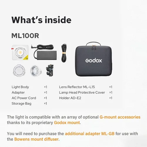 Miniatura 6 de Godox ML100R 110W RGB luz de video LED portátil, 1800K-10000K, HSI completo y CCT 1800K – 10,000K, CRI 95+, 14 FX, control de aplicación/a bordo