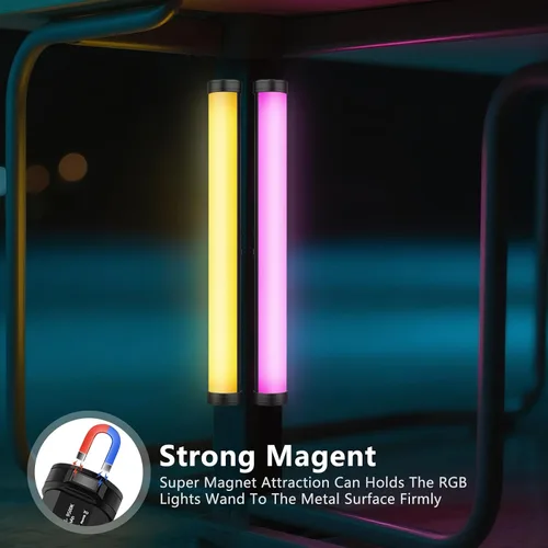 Miniatura 9 de Varita de luz LED RGB con soporte, QEUOOIY 360° a todo color 2500-9500K iluminación portátil de fotografía de estudio, batería recargable de 5000