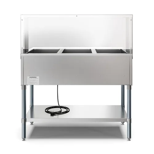 Miniatura 9 de KoolMore Mesa de vapor eléctrica de acero inoxidable de pozo abierto de 3 bandejas calentador de alimentos para bufés con protector contra