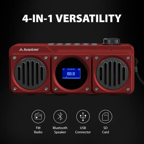 Miniatura 3 de Avantree Boombyte - Radio FM portátil con altavoz Bluetooth, sonido superbo, acabado en metal, reproductor MP3, compatible con tarjeta Micro SD