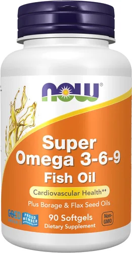 NOW Suplementos, Super Omega 3-6-9 1200 mg con una mezcla de aceites de pescado, borraja y semillas de lino, 90 cápsulas blandas