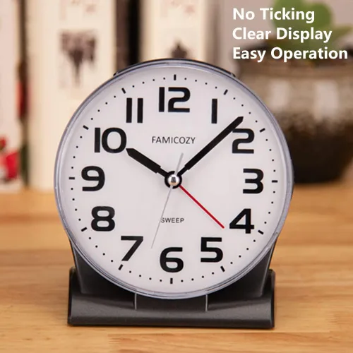 Miniatura 2 de FAMICOZY Reloj despertador analógico sin tictac de 4.5 pulgadas, silencioso, legible para personas mayores, fácil de configurar, alarma de aumento