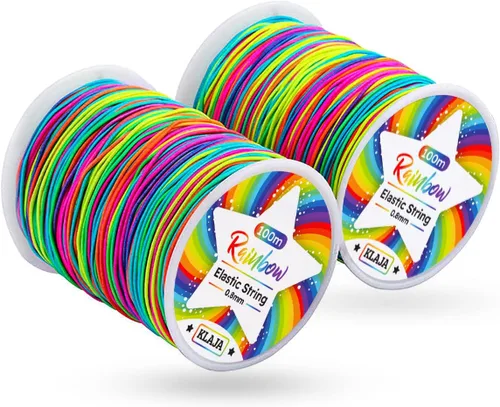 2 rollos de cuerda elástica de arcoíris para pulseras, hilo elástico colorido de 656.2 ft para la fabricación de joyas, cordón elástico de color