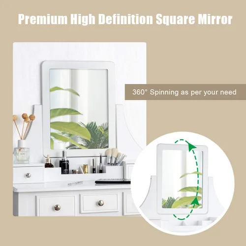 Miniatura 4 de CHARMAID Juego de tocador de maquillaje con espejo y taburete acolchado, tocador con 5 cajones y organizadores de almacenamiento extraíbles, mesa