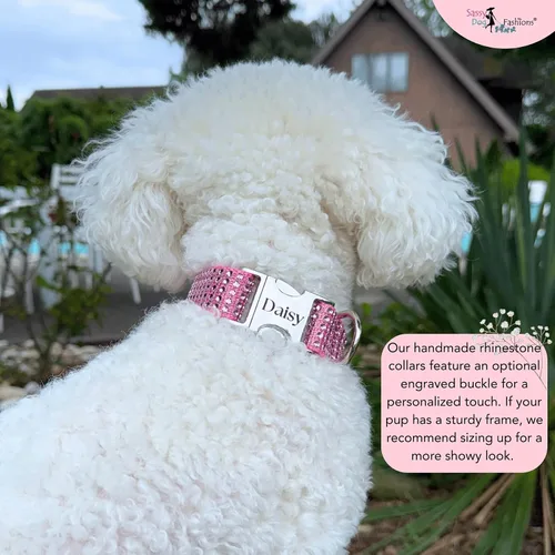 Miniatura 8 de Collares de perro con diamantes de imitación, hebilla grabada y opción de correa, hecho a mano, elección de gemas y correa, collar personalizado