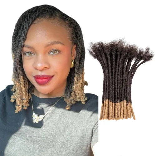Miniatura 30 de Viovian Extensiones de rastas de 0.23 pulgadas de cabello humano de 6 pulgadas, 20 hebras ombré, extensiones de cabello humano para hombres, 1b/27