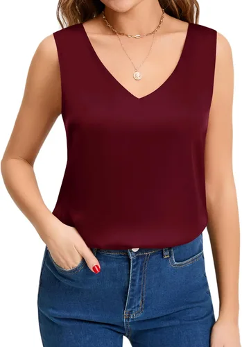 Miniatura 2 de MANGOPOP Women's Body Suits V Neck Loose Fit Satin Blouse Sleeveless Long Sleeve Tank Bodysuit Tops Elegant