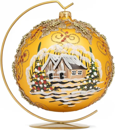 Adorno de Navidad de Polish Gallery, Explosión Invernal, Bola de Vidrio Soplado (Oro, 6-pulgadas Ø/150mm)