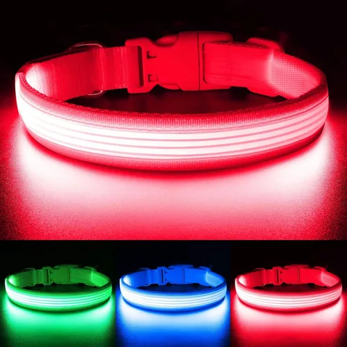 Miniatura 17 de YFbrite Collar de perro iluminado, collar de cachorro con LED recargable por USB, superbrillante, ajustable, luces brillantes para perro para Rojo