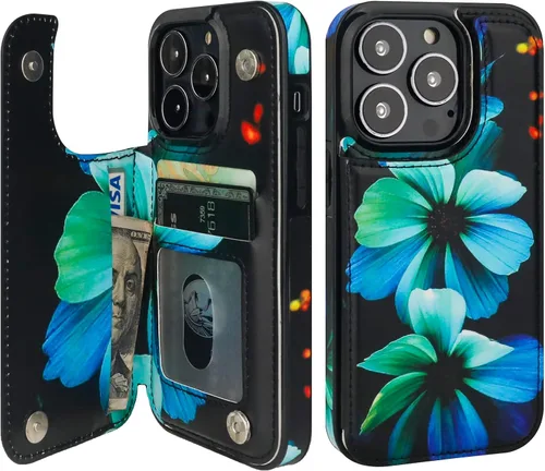 Miniatura 15 de HAOPINSH para iPhone 13 Estuche tipo cartera con tarjetero, patrón de leopardo blanco y guepardo, funda con tapa trasera para mujer y niña, ranuras