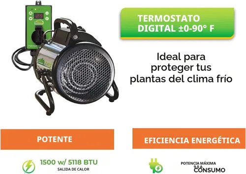 Miniatura 4 de BioGreen Calentador Eléctrico de Invernadero y Ventilador con Termostato Digital PALMA 1500 Vatios, 5100 BTU/hr 5800 ft³/h Circulación de Aire